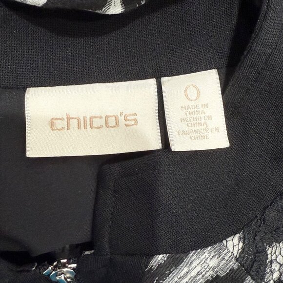 Chicos Black White Leopard Print Jacket Lace Zipper Closure Womens Size 1 - Picture 2 of 8
